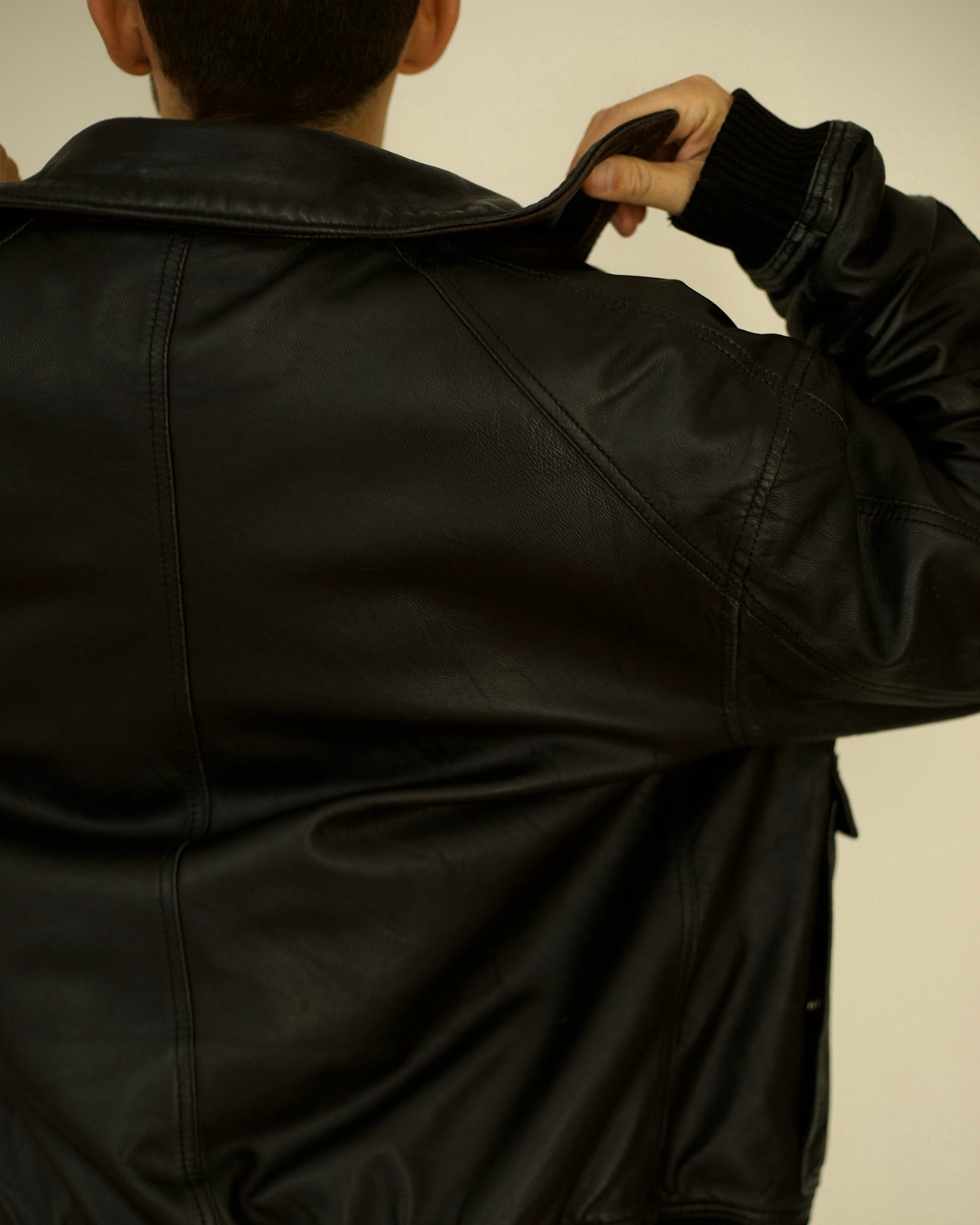 Vintage Giorgio Armani leather jacket in black, designer Italian menswear
