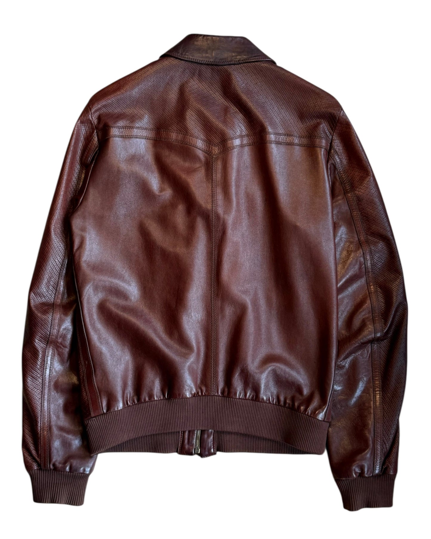Brown leather just cavalli jacket on a white background