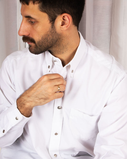 White Cotton Button-Down Shirt (M)