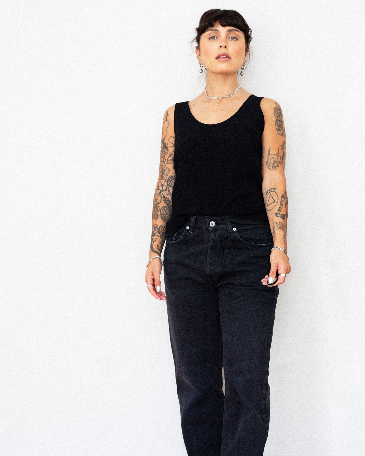 Vintage Emporio Armani minimalist top in black, Italian size 46 – 1990s designer fashion made in Italy