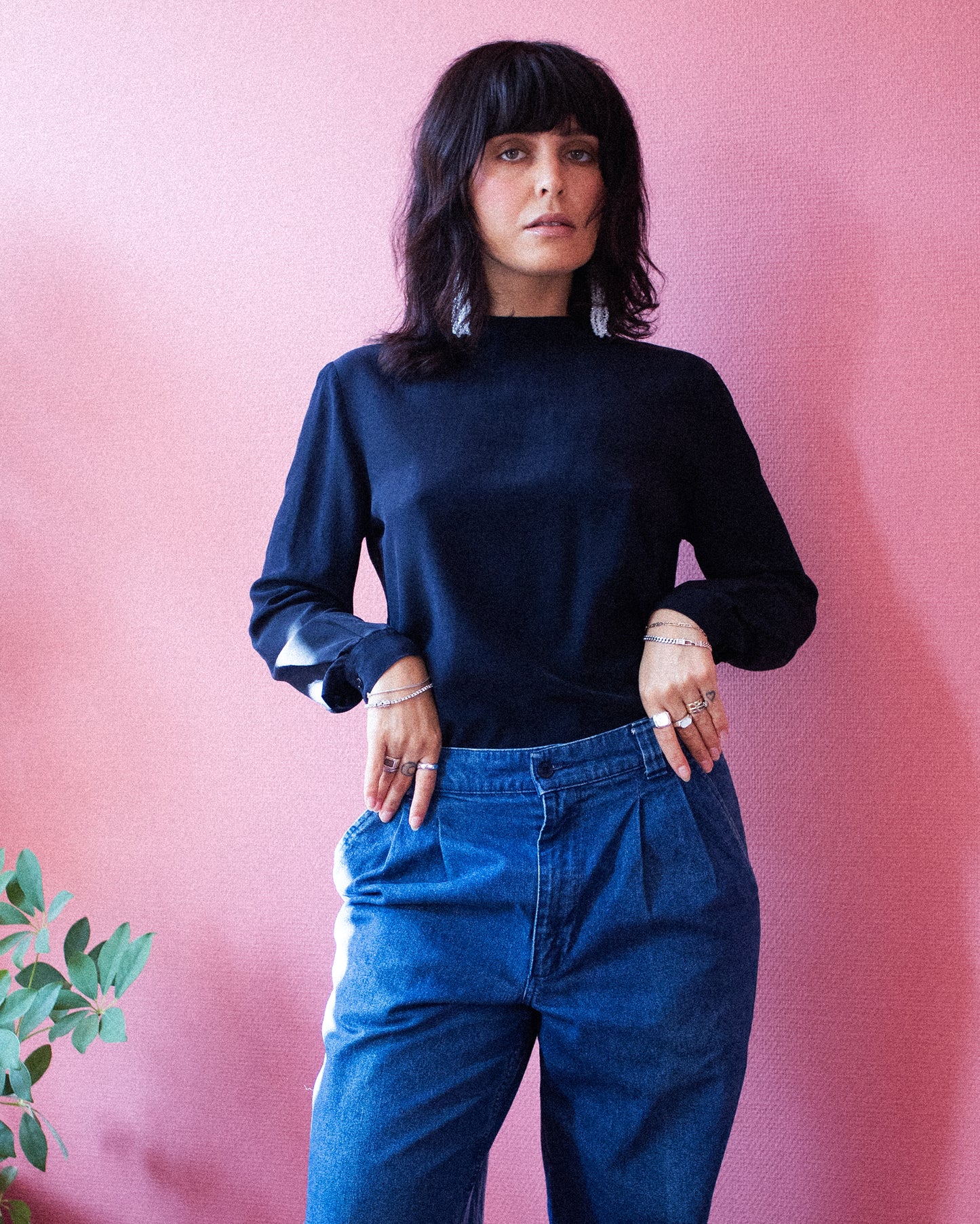 Dark Navy Silk Blouse (S/M)