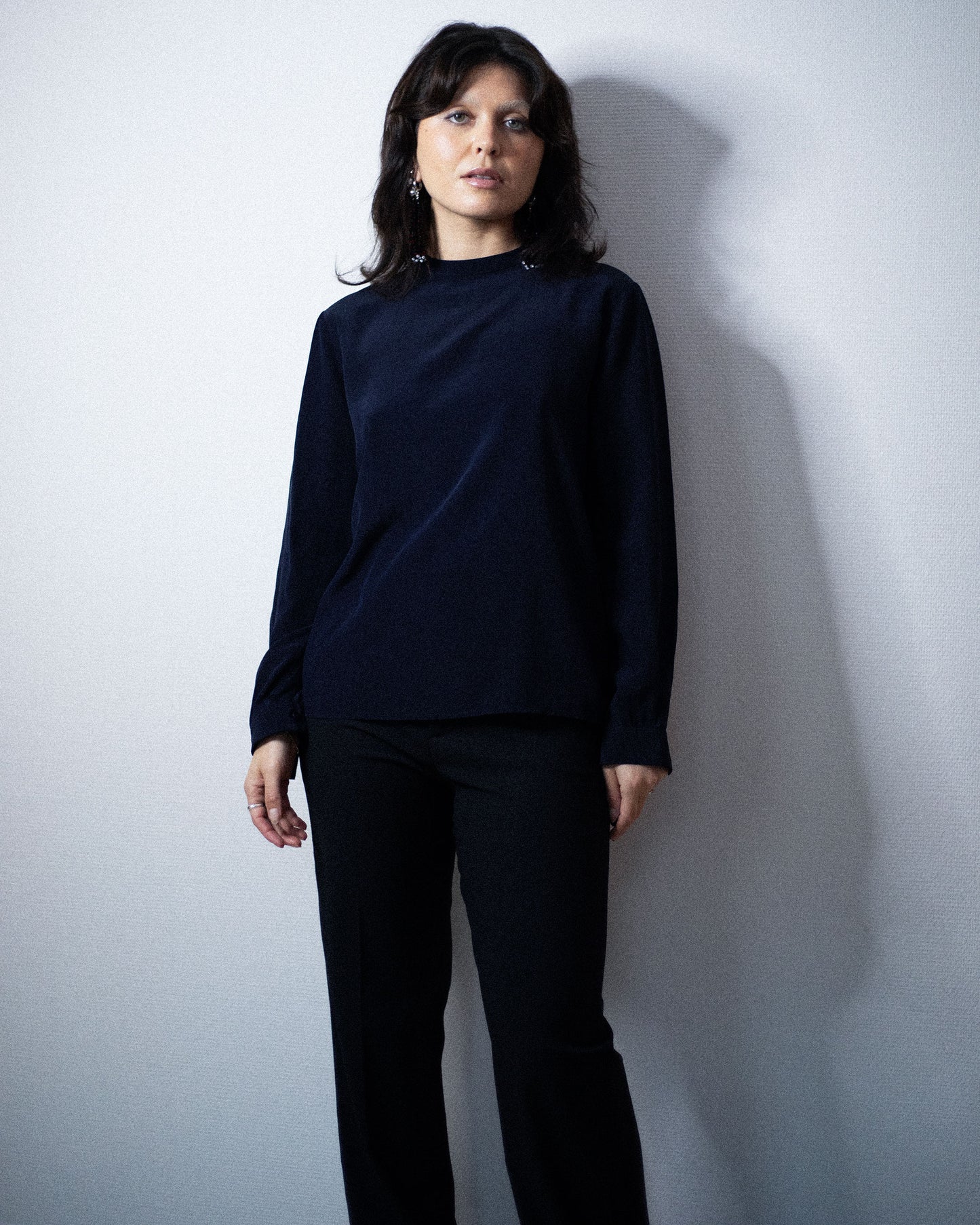 Dark Navy Silk Blouse (S/M)