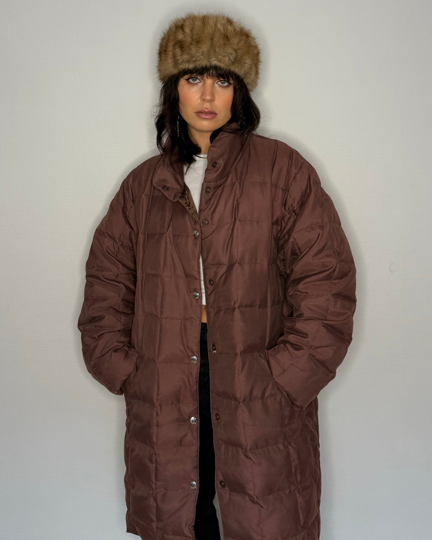Chocolate Block Quilted Coat (L)