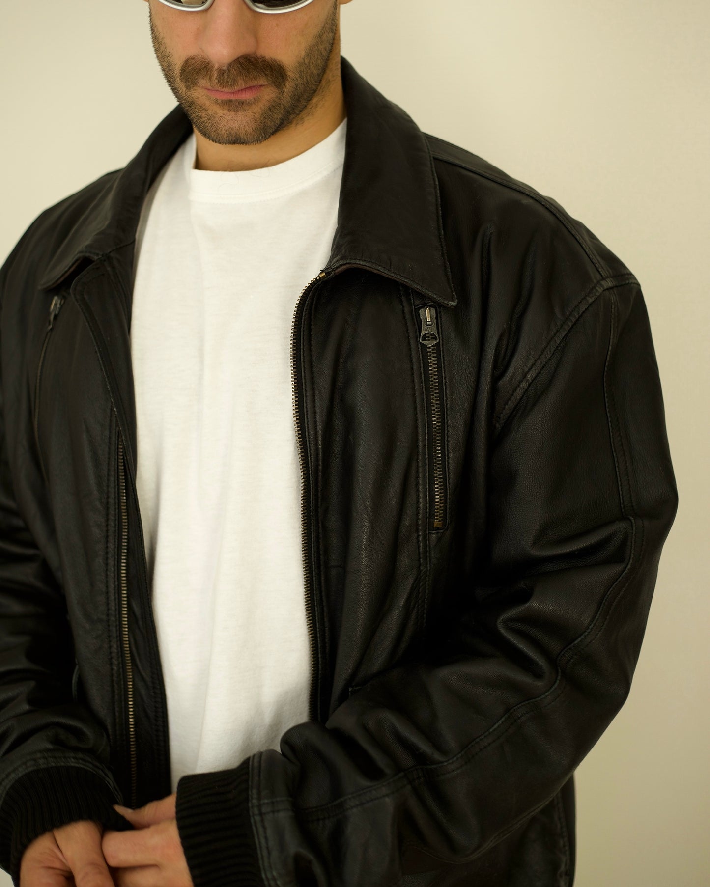 Vintage Giorgio Armani leather jacket in black, designer Italian menswear
