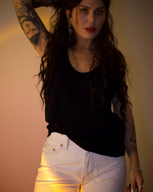 Vintage Emporio Armani minimalist top in black, Italian size 46 – 1990s designer fashion made in Italy