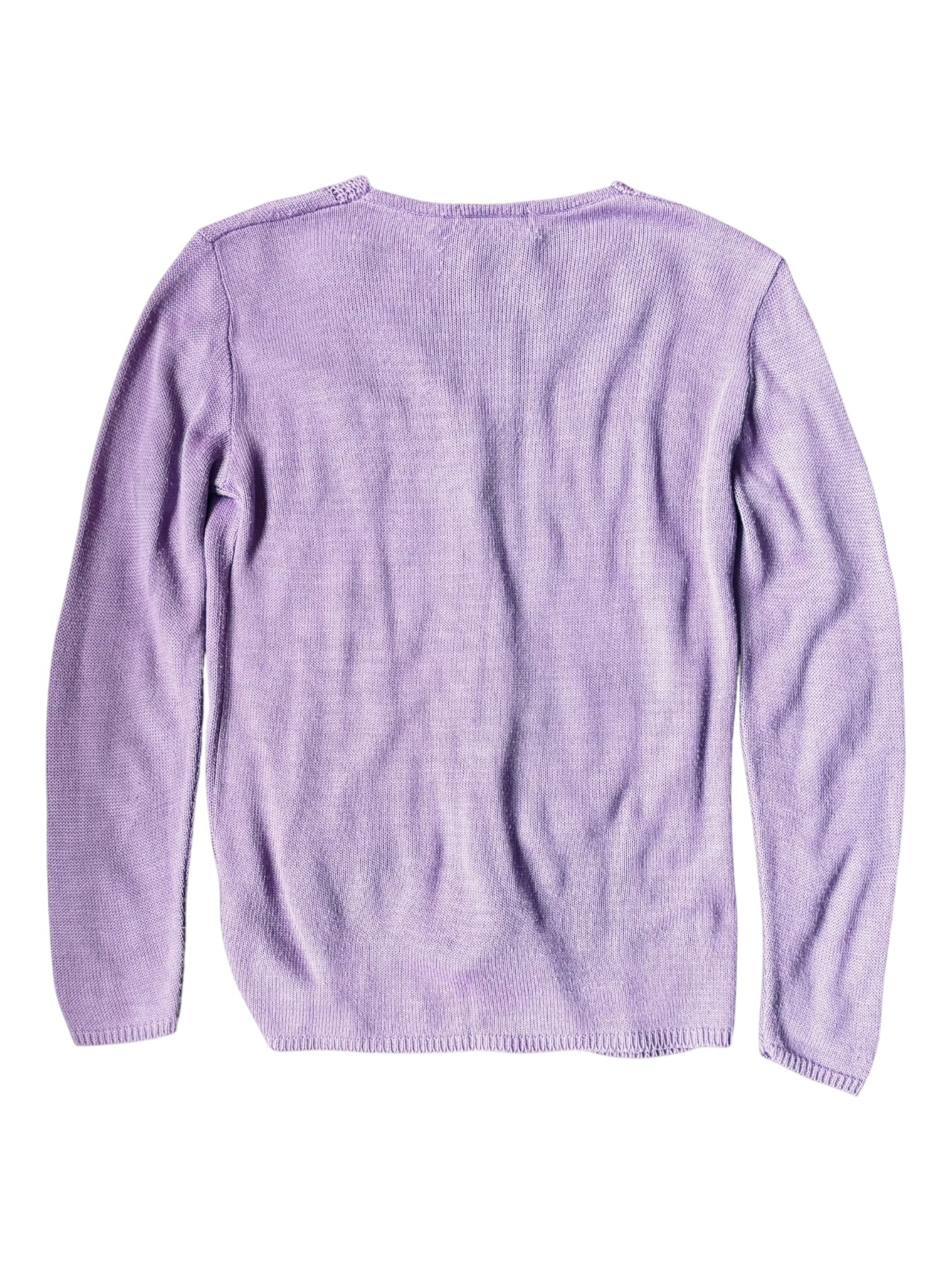 Rear view of vintage Versace cardigan in lilac wool blend