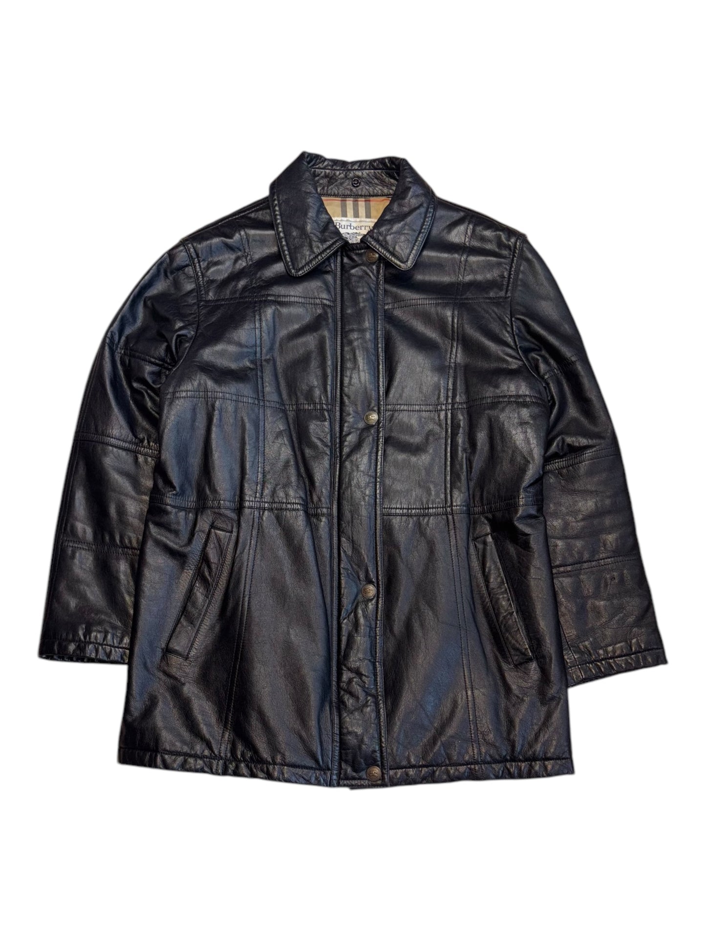 Vintage Burberry leather jacket, soft brown leather, classic luxury outerwear,