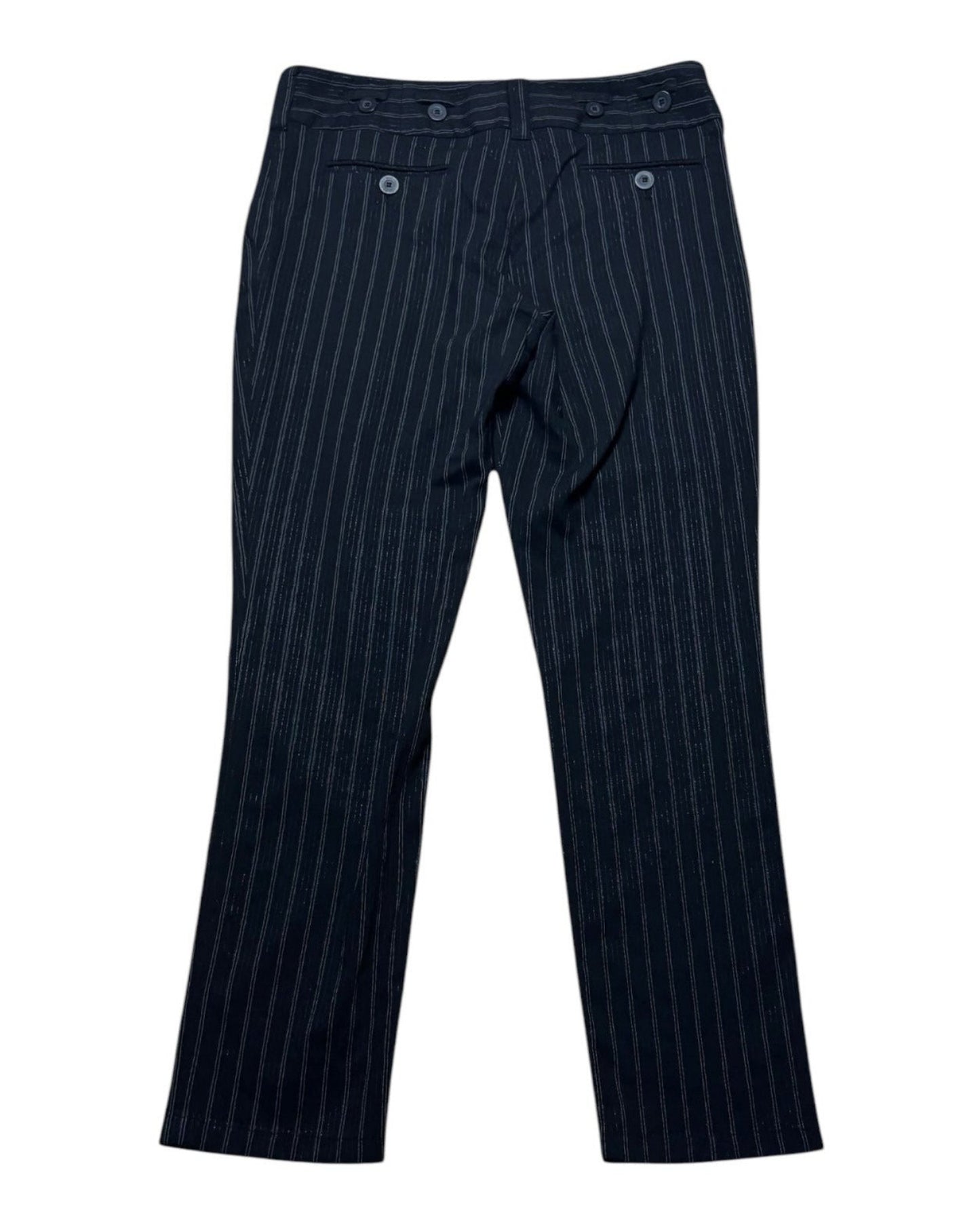Black pinstripe pants on a white background