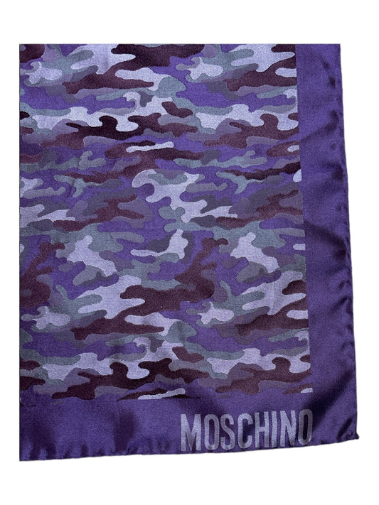 Moschino vintage silk handkerchief in purple camouflage print – designer pocket square or unisex accessory