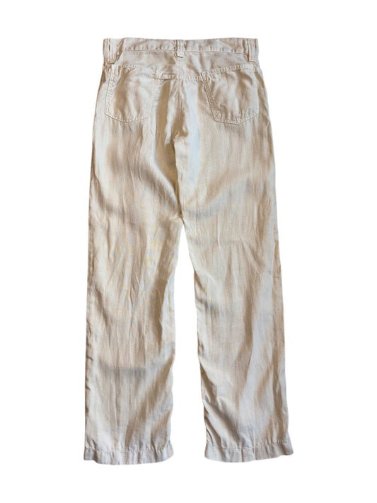 Rear view of men’s relaxed fit linen pants in soft beige by Dolce & Gabbana