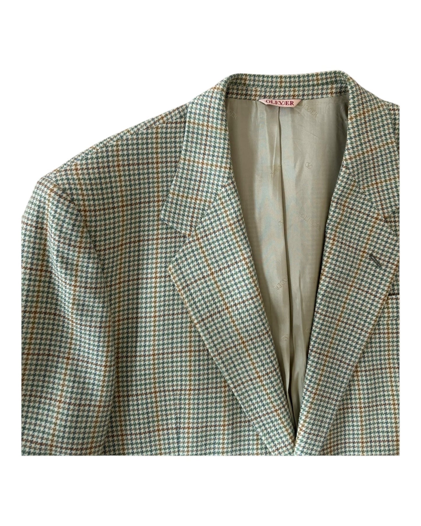 Close-up of the houndstooth pattern and lapel details