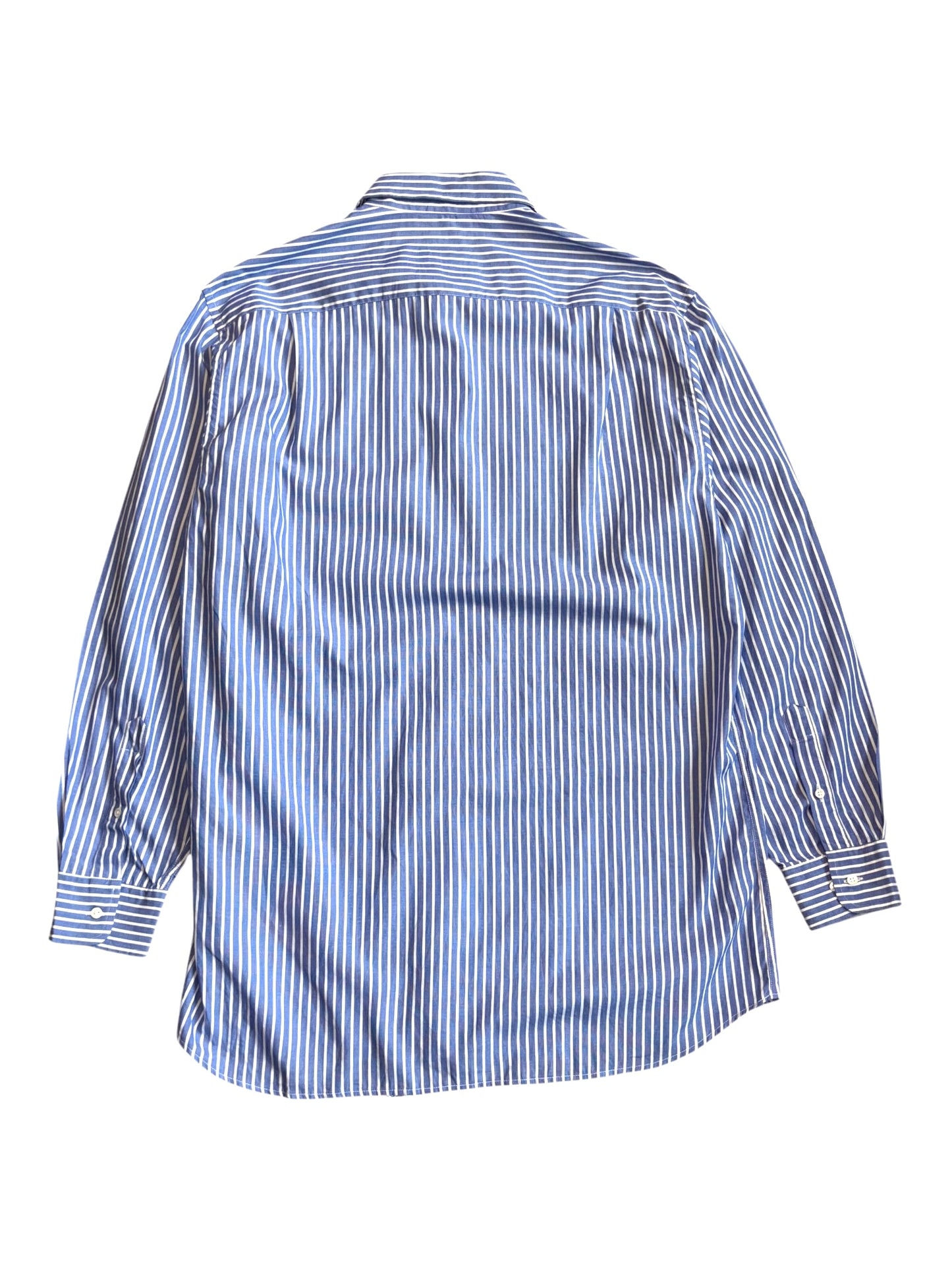 Back view of Valentino 1990s blue and white striped cotton shirt in relaxed fit