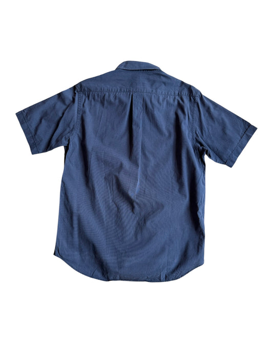 Back view of vintage Moschino short sleeve shirt in navy