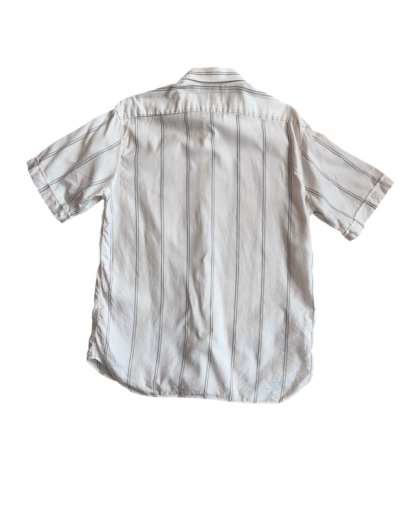 Back view of Valentino vintage cotton-linen shirt in soft beige stripe, XL size