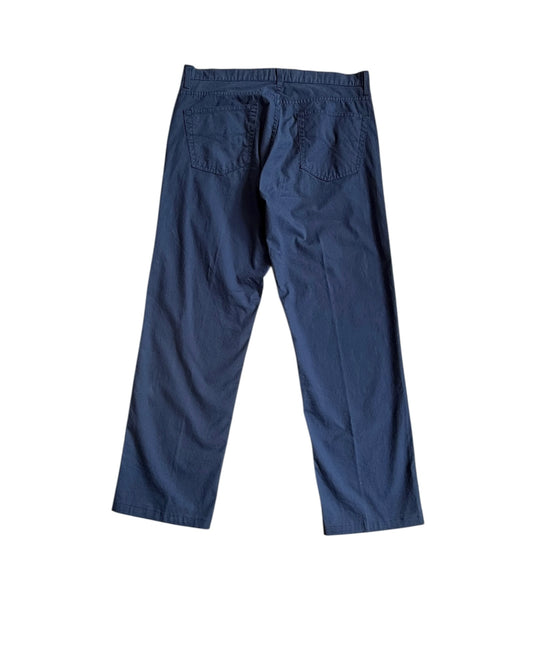 Rear view of Versace navy chinos with straight leg and medium-high rise, vintage size L