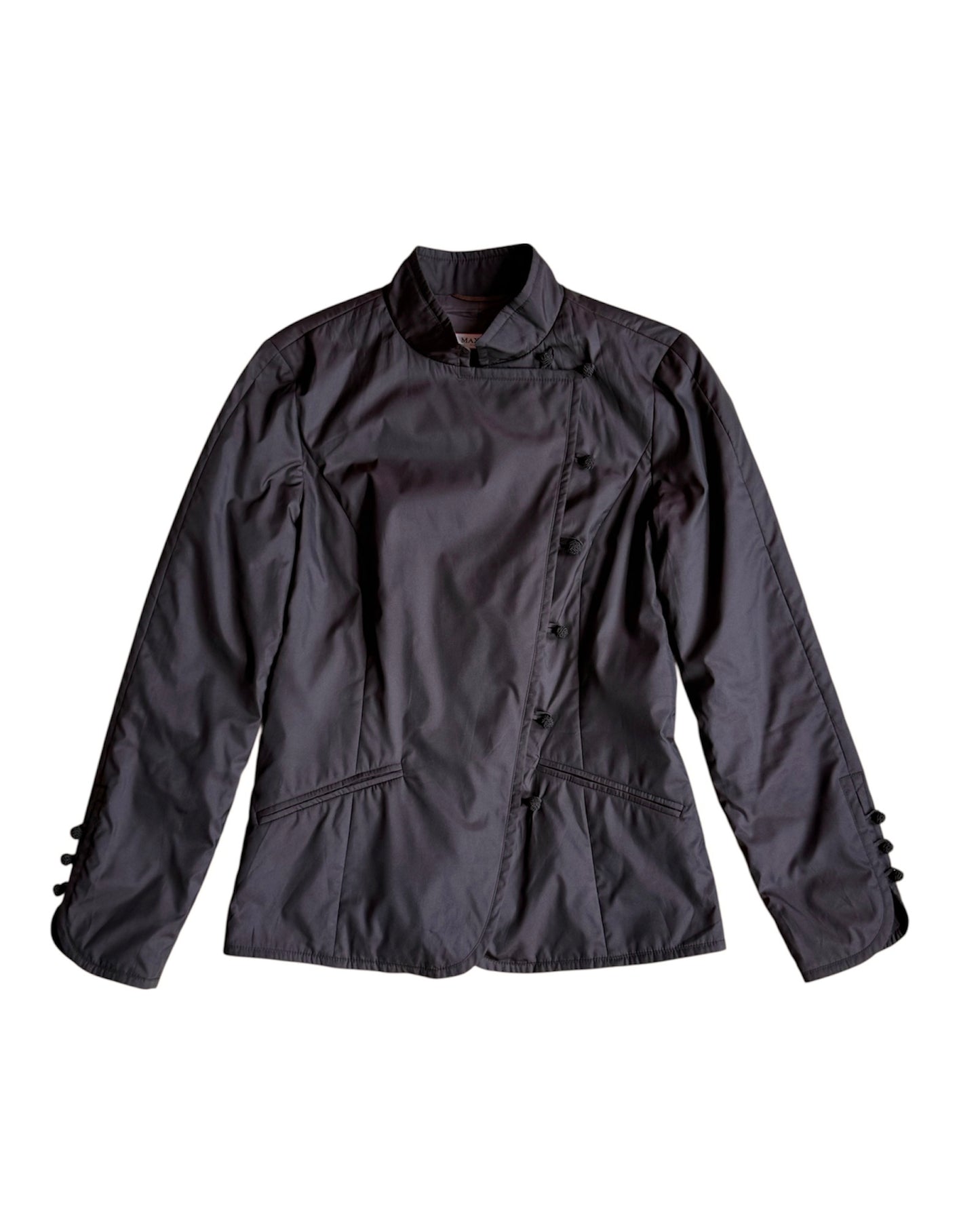 Front view of MaxMara vintage mandarin collar fitted jacket
