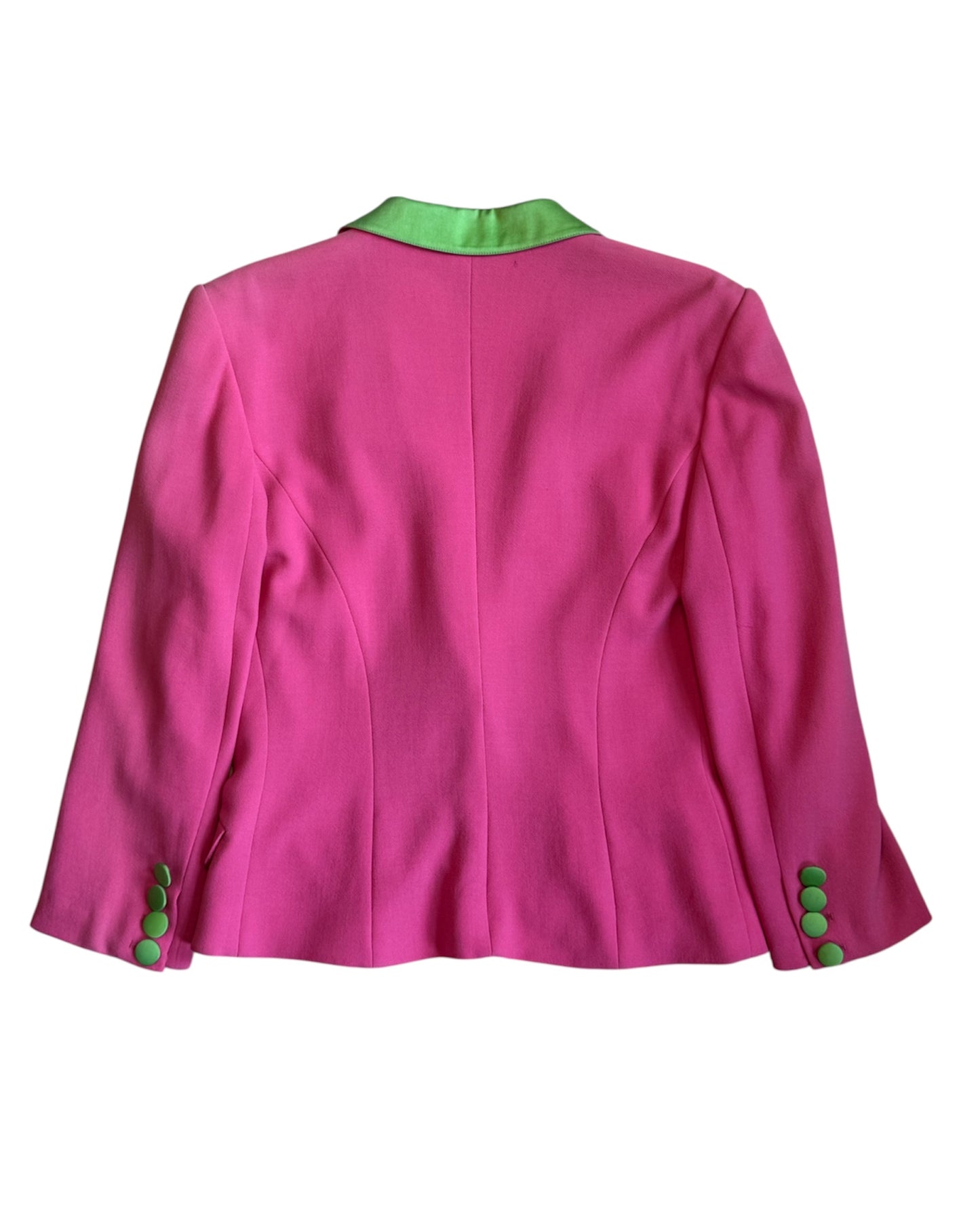 Back view of the Roccobarocco pink and green blazer