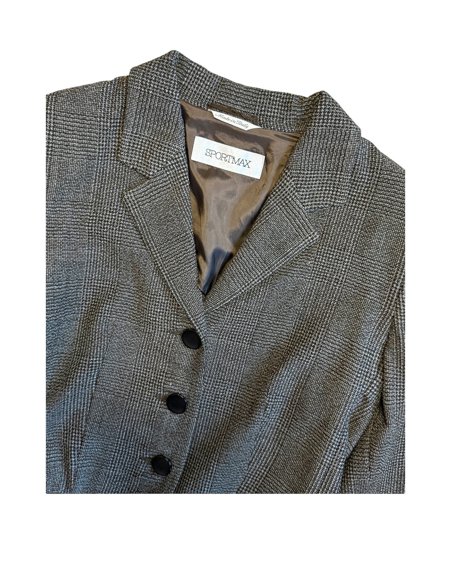 Close-up of Sportmax wool blend jacket with asymmetric button closure