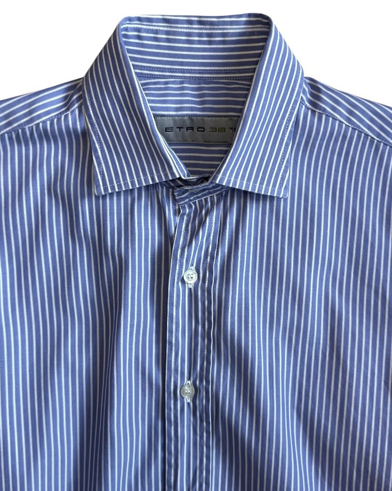 Spread Collar Striped Cotton Shirt (S)