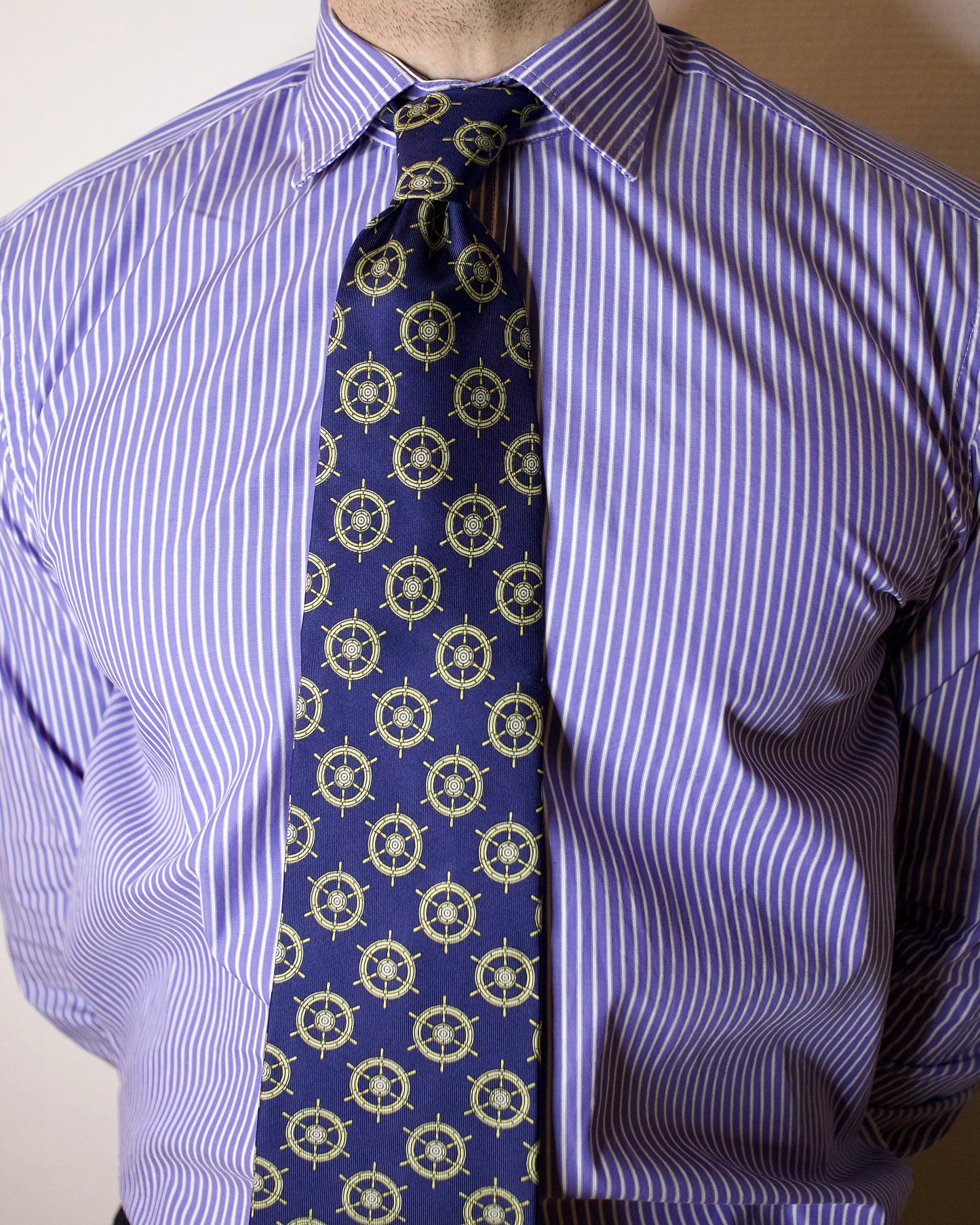 Nautical Wheel Print Silk Necktie