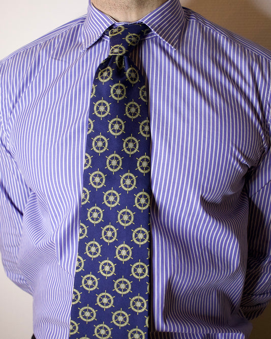 Nautical Wheel Print Silk Necktie