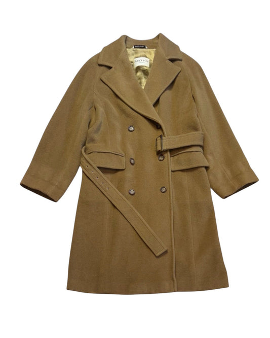 Brown coat with a belt on a white background