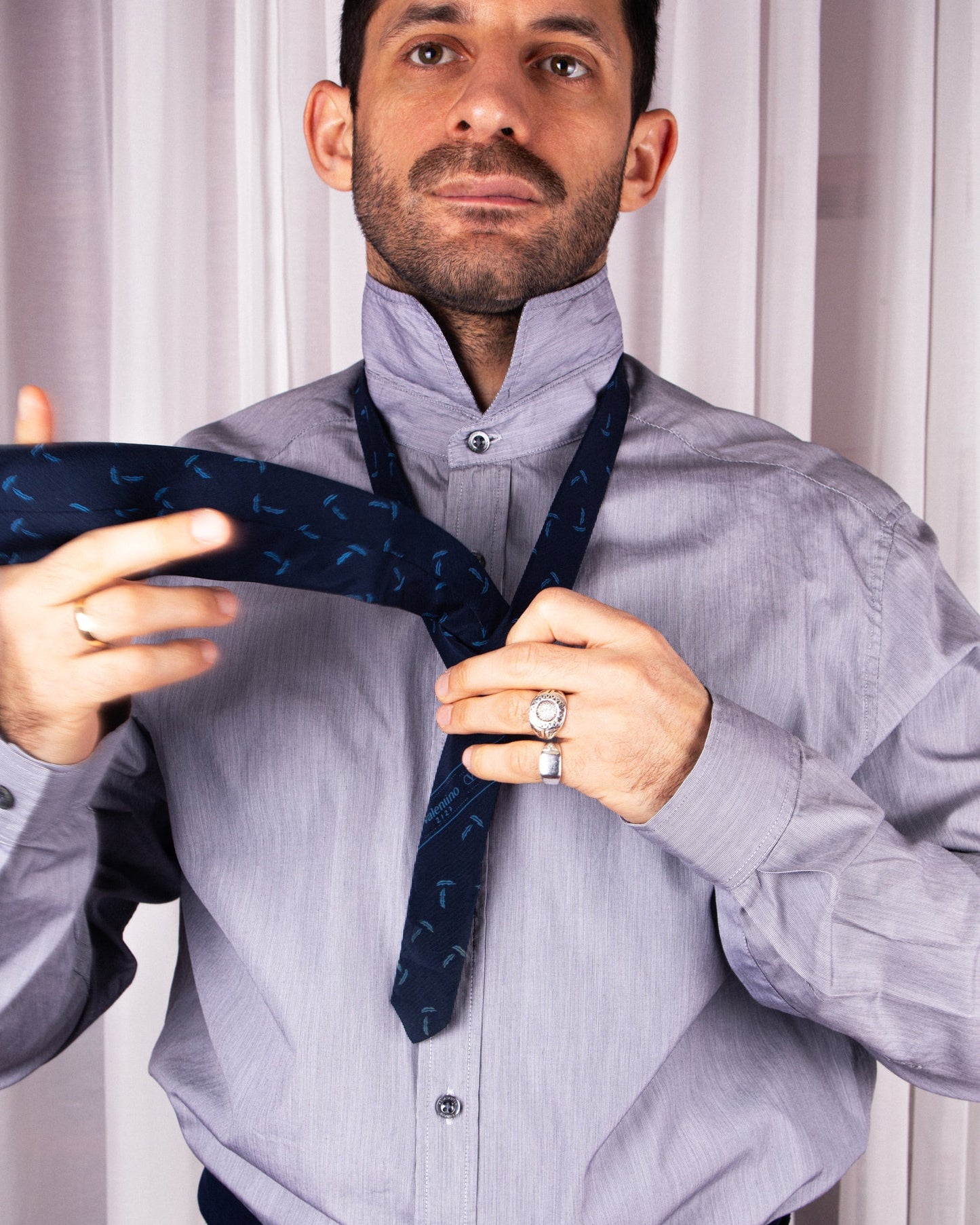 Navy Motif Silk Necktie