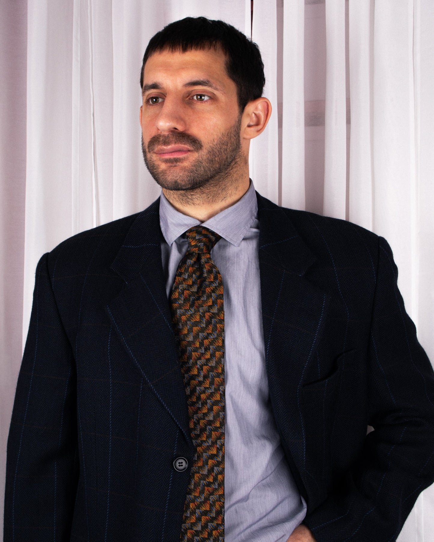 Zig Zag Pattern Silk Necktie