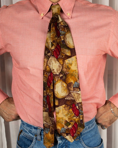 Abstract Gold Print Silk Necktie