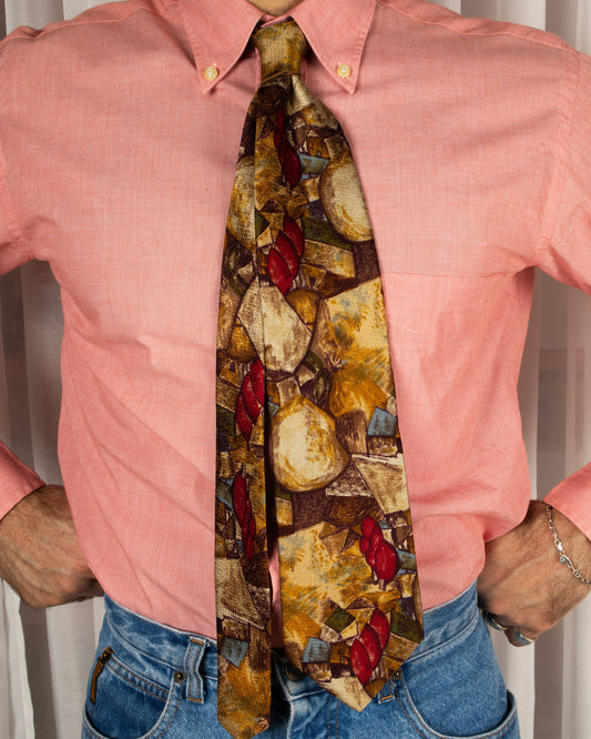Abstract Gold Print Silk Necktie