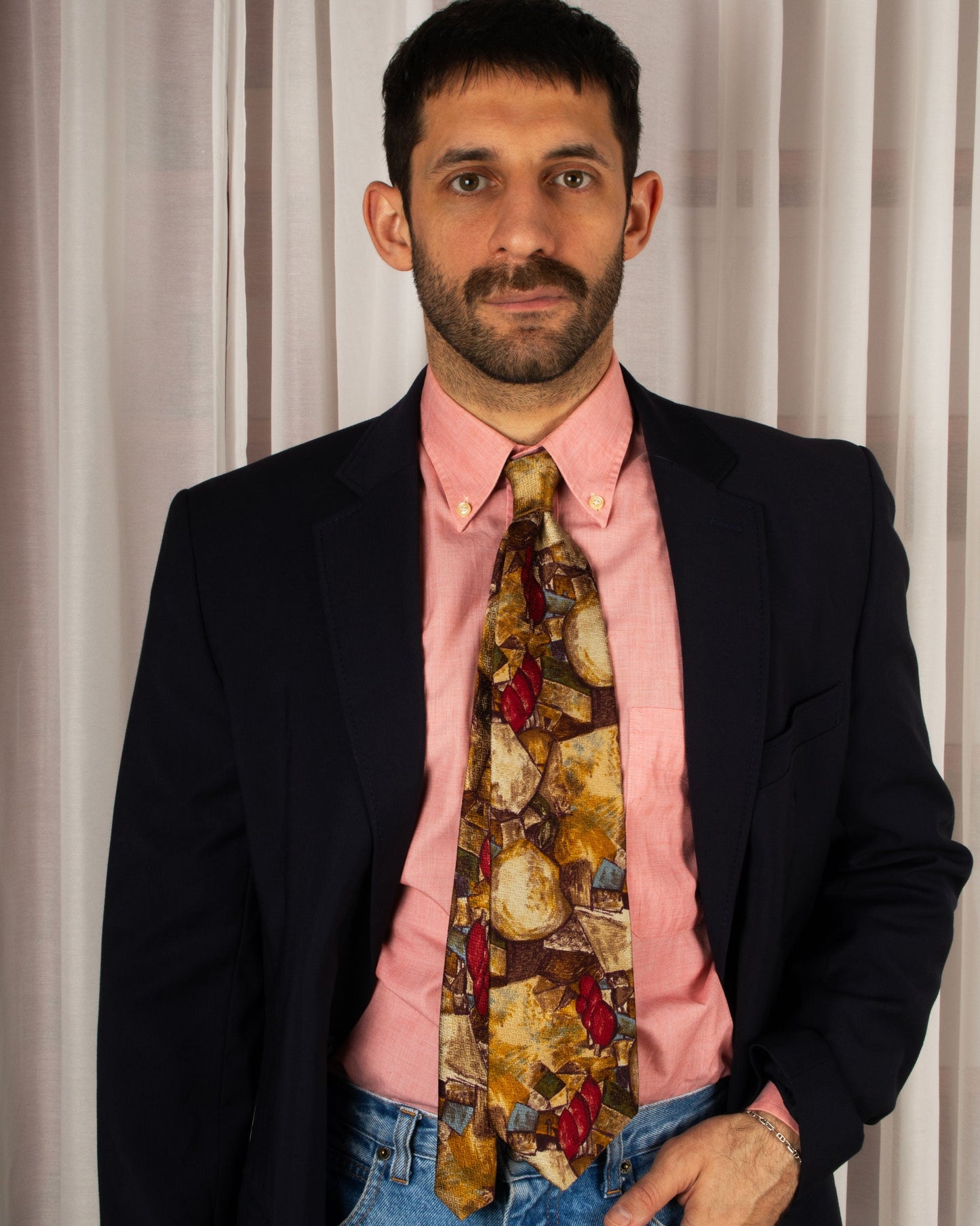 Abstract Gold Print Silk Necktie