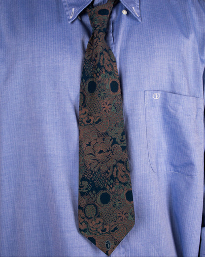 Navy Floral Jacquard Silk Necktie
