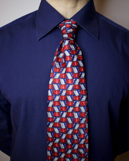Red Geometric Cube Print Silk Necktie