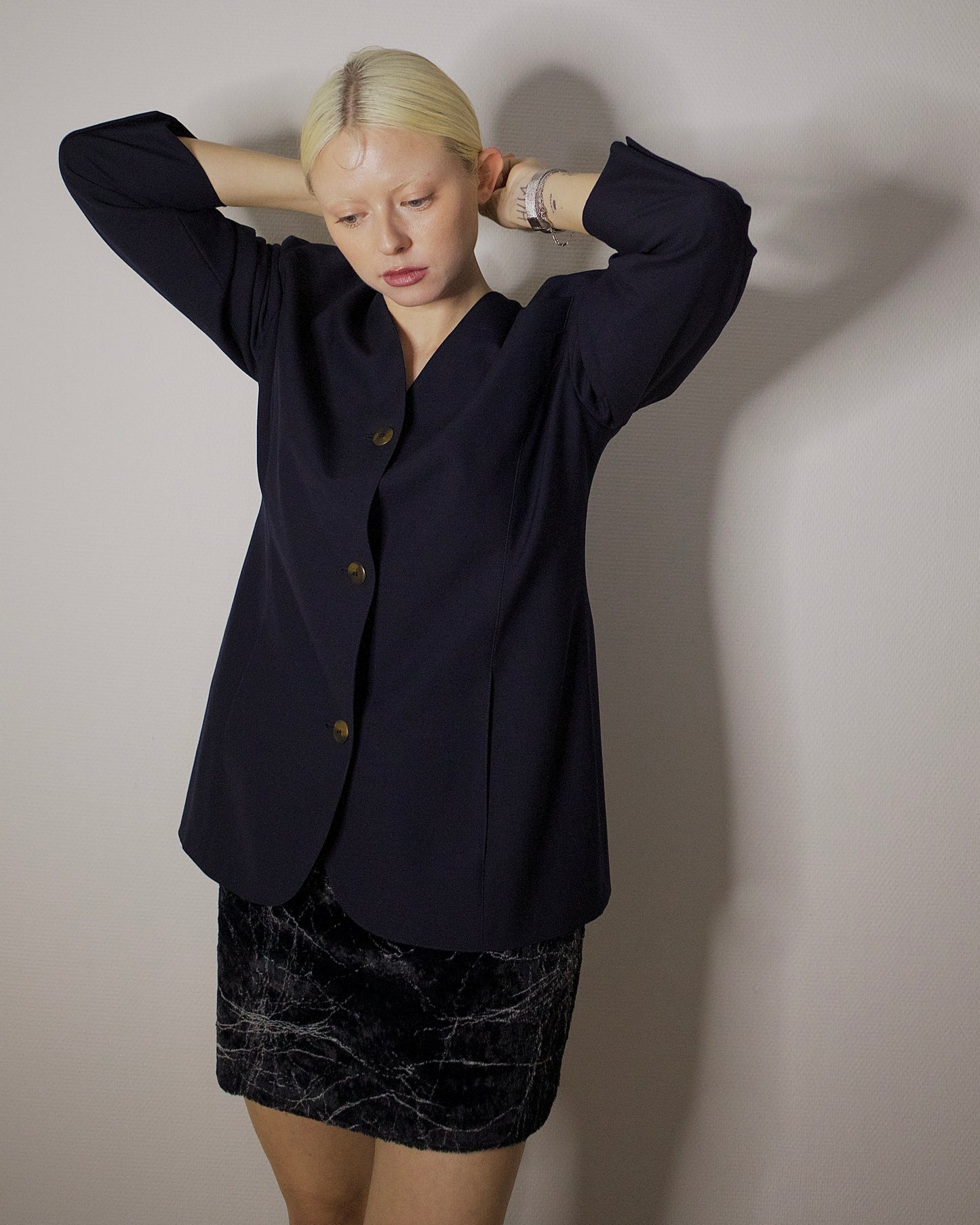 Navy Collarless Blazer (M/L)