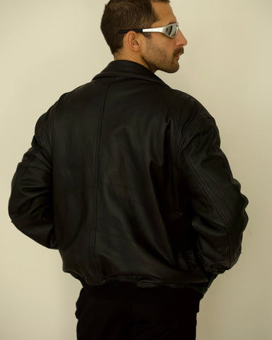 Armani Jeans Y2K Leather Bomber Jacket (L/XL) | Va Bene Vintage