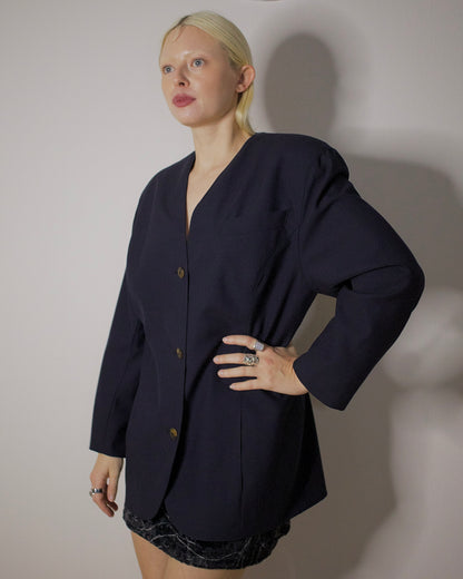 Navy Collarless Blazer (M/L)