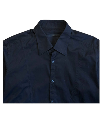 Close-up of collar and buttons on black Ungaro Shirts shirt.