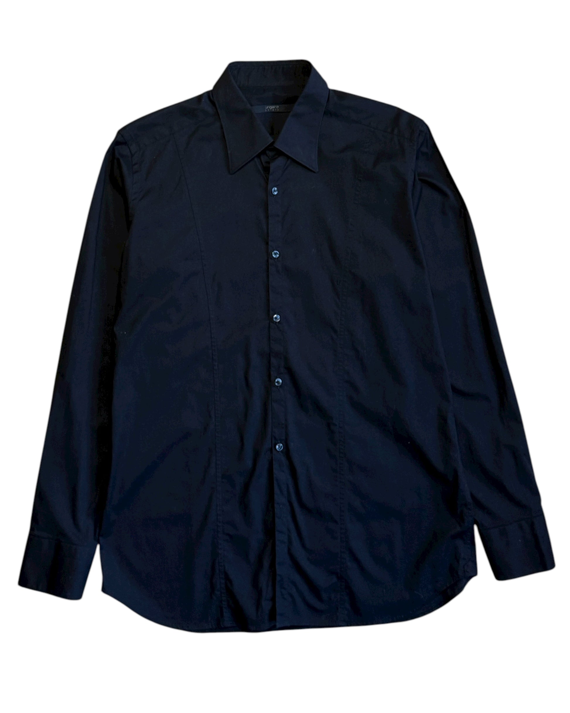 Front view of a black Ungaro Shirts cotton button-up with pointed collar and tonal buttons.