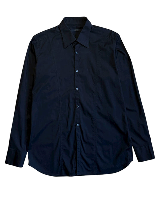Front view of a black Ungaro Shirts cotton button-up with pointed collar and tonal buttons.