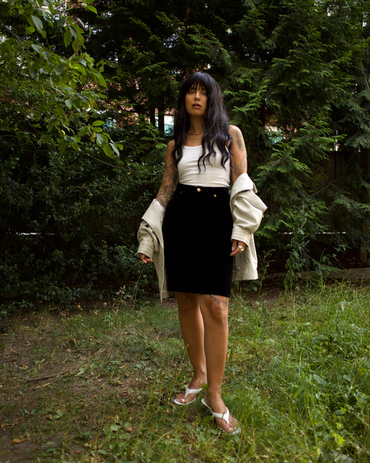 Velour Pencil Skirt with Gold Embroidery (S/M)