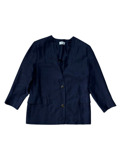 Missoni Donna navy collarless blazer laid flat with visible button closure