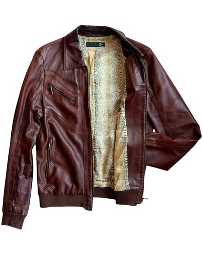 Brown ss 2007 Just Cavalli leather jacket with fur lining on a white background