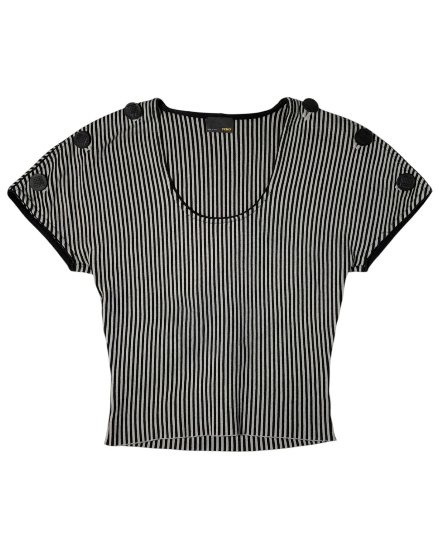 Vintage Fendi black and grey striped scoop neck knit top front view