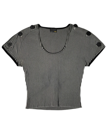 Vintage Fendi black and grey striped scoop neck knit top front view