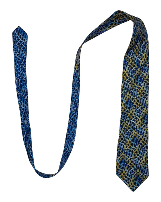 Blue and green vintage missoni patterned tie on a white background