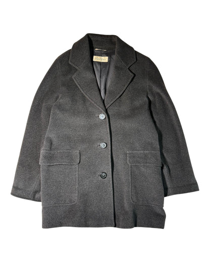 Gray MaxMara coat with button details on a white background