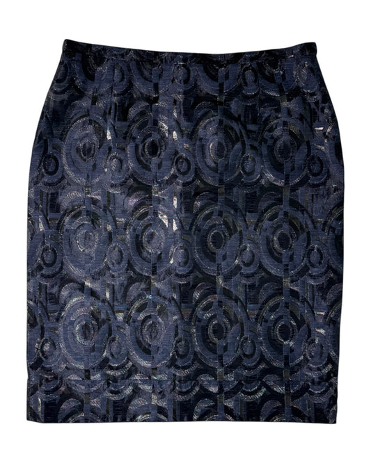 Navy blue maxmara patterned skirt on a white background