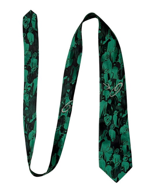 Vintage Montana green graphic silk necktie with crowd motif