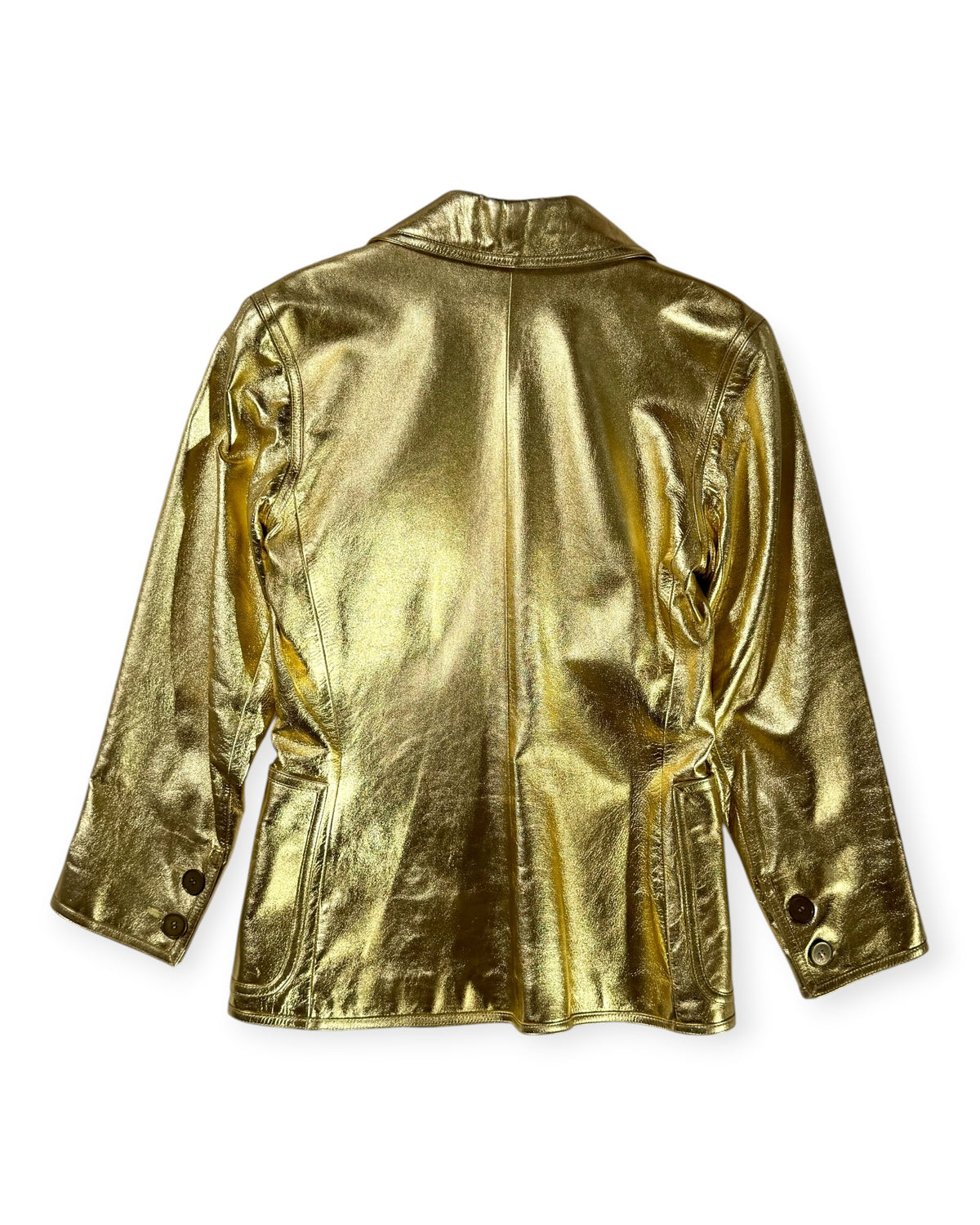 Rive Gauche Gold Metallic Leather Blazer (S)