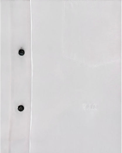 White shirt with silver buttons on a white background